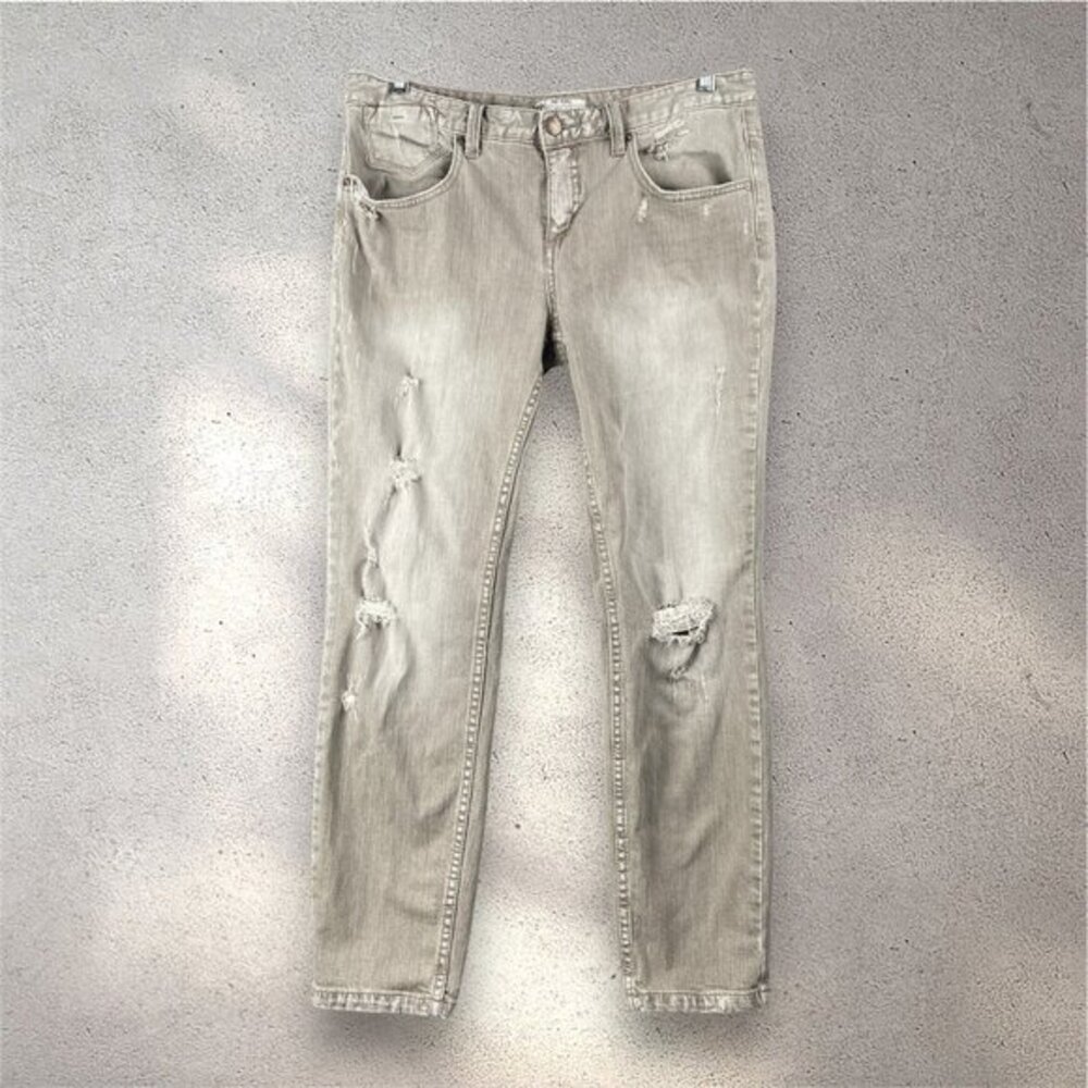 Free People Distressed Skinny Jeans Women’s W31 Khaki Green Stone Washed Y2K - Picture 1 of 8